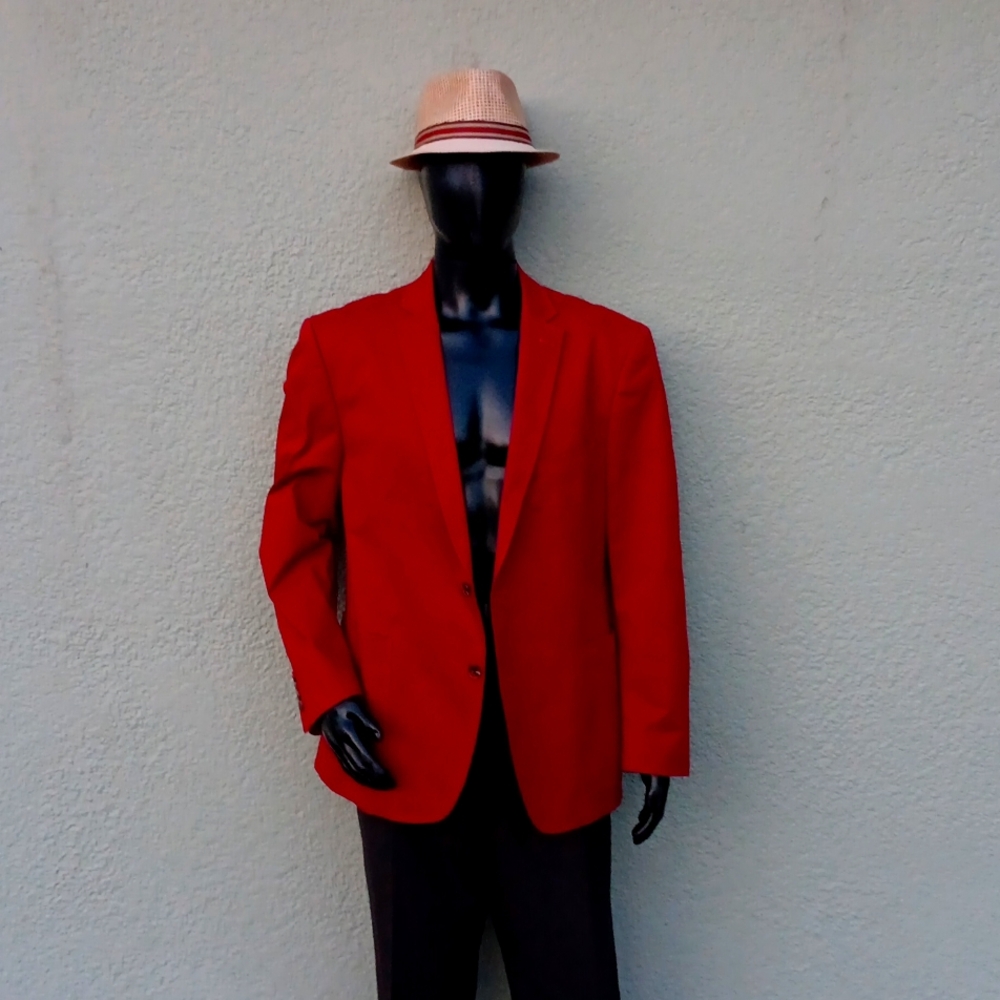 Alan Flusser Men's Cotton Red Sport Coat with Custom Lining